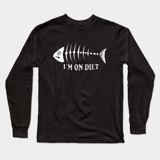 On Diet Weight Loss Funny Skinny Fish Fishbone Fish Black Long Sleeve T-Shirt